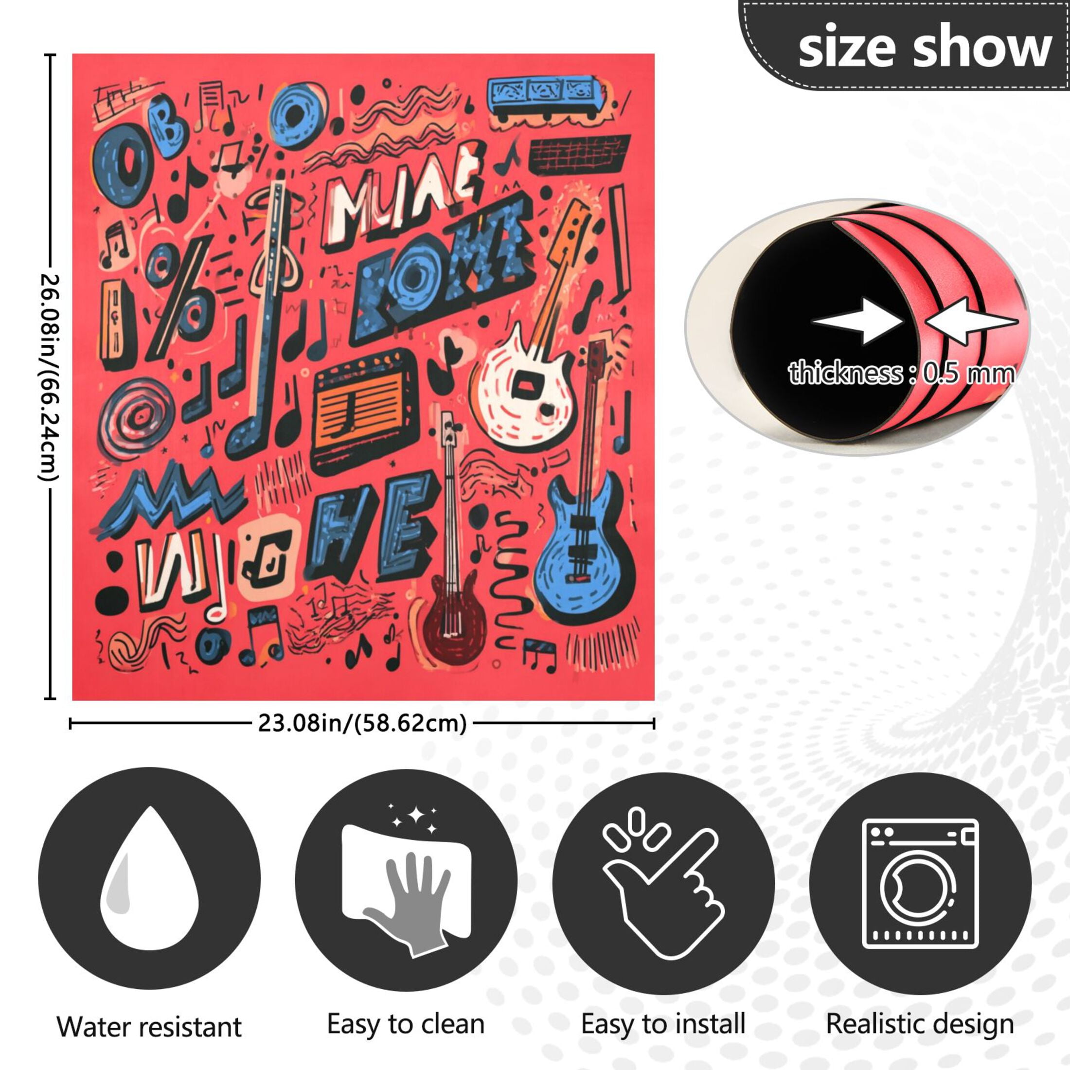 IAUYY Magnetic decorative sticker - 23x26 Inch PVC Refrigerator Decorative Cover, Removable DIY Art for Kitchen Appliances Graffiti Bass Clef Symbol
