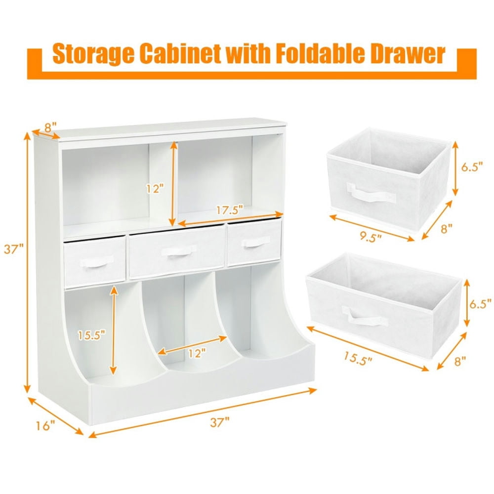Resenkos Freestanding Combo Cubby Bin Storage Organizer Unit W/3 Baskets-White, Kids Toy Storage for Kids, Boys, Girls, Nursery