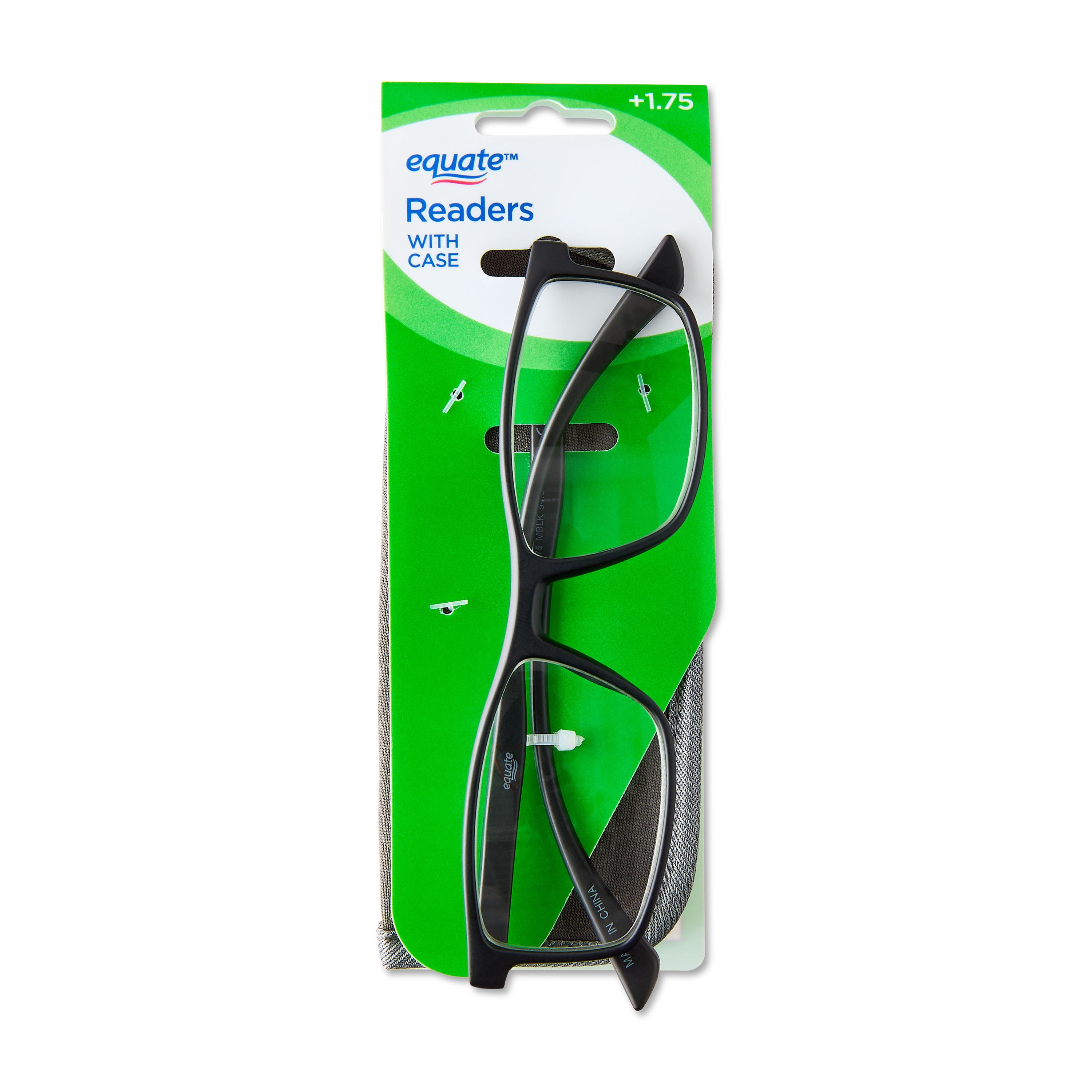(2 pack) Equate Jackson Mens Rectangular Plastic Reading Glasses with Case, Matte Black, +1.75