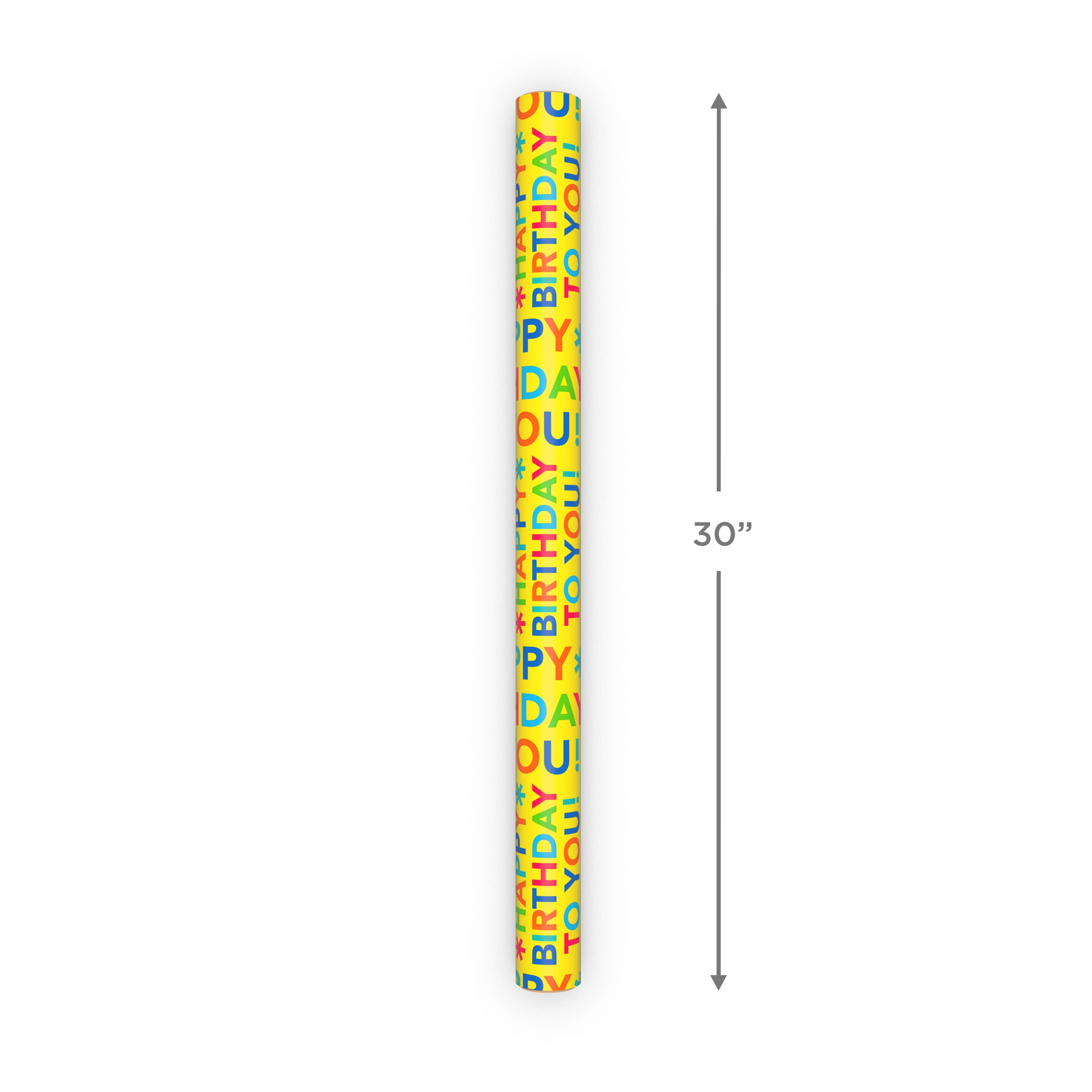 Hallmark Birthday Wrapping Paper Roll (Bold Lettering on Yellow) 20 sq. ft.