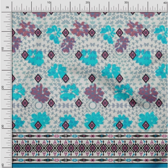 oneOone Cotton Poplin Turquoise Blue2 Fabric Geometric & Artistic Floral Panel Diy Clothing Quilting Fabric Print Fabric By Yard 56 Inch Wide