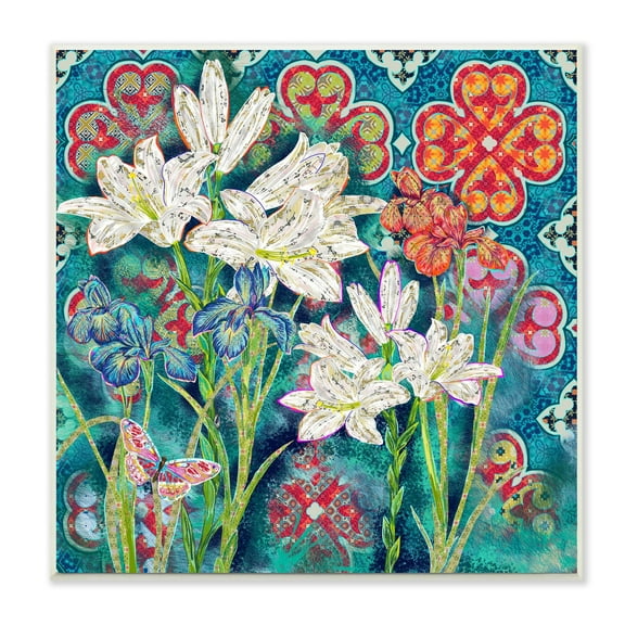 Stupell Industries Vibrant Lilies Abstract Butterfly Geometric Pattern Botanical & Floral Painting Unframed Art Print Wall Art, 12 x 12
