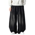 thumbnail image 3 of LMOIPLI Mens Oversized Wide Leg Baggy Jeans Faded Washed Denim Casual Streetwear Trousers Elastic Waist Loose Fit Black L, 3 of 9