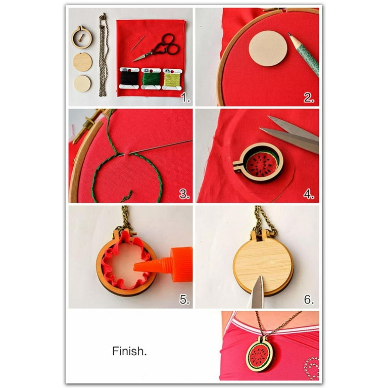 Wooden Small Embroidery Hoop Crossing Stitch Mini Crafts Necklace Jewelry  Making Favors Creative Gifts 16pcs 