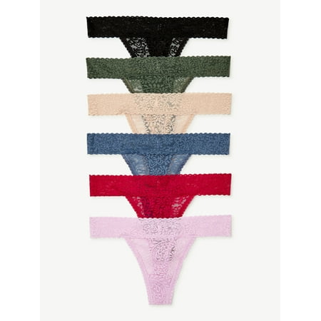 

Joyspun Women s Stretch Lace Thong Panties 6-Pack Sizes S to 2XL