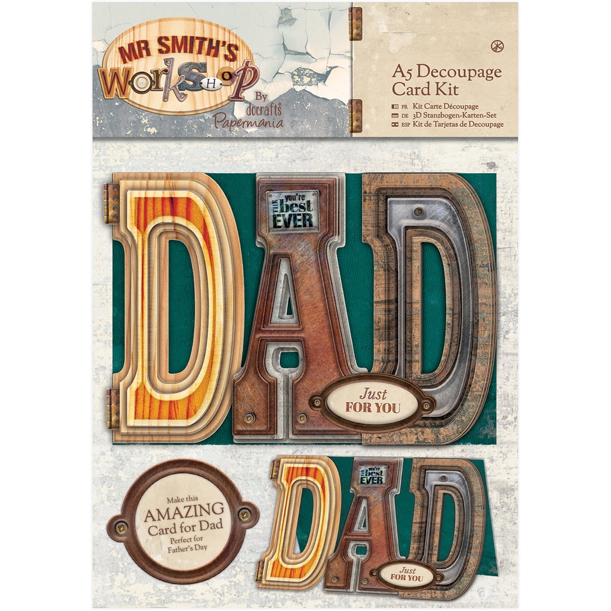 papermania mr smith s workshop decoupage card kit makes 1 a5