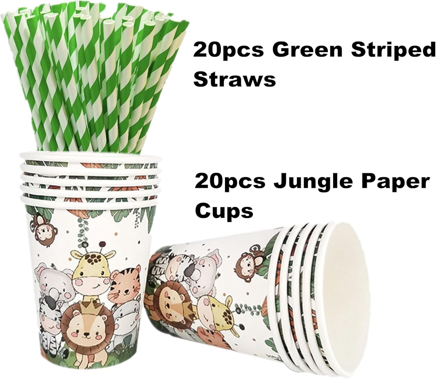 162 Pcs Jungle Safari Birthday Party Supplies Decorations, Jungle Animals Disposable Tableware Sets, Include Cup Plate Napkin Straw Forks Spoons Knifes Tablecloth and Banner, Serves 20 Guests