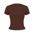 thumbnail image 4 of Women's Fitted Cotton T-Shirt - Structured Shoulder Slimming Short Sleeve Top | Yubnlvae | High Elasticity Screw Thread Cotton Regular Shoulder Round Neck (Coffee | XXL), 4 of 9