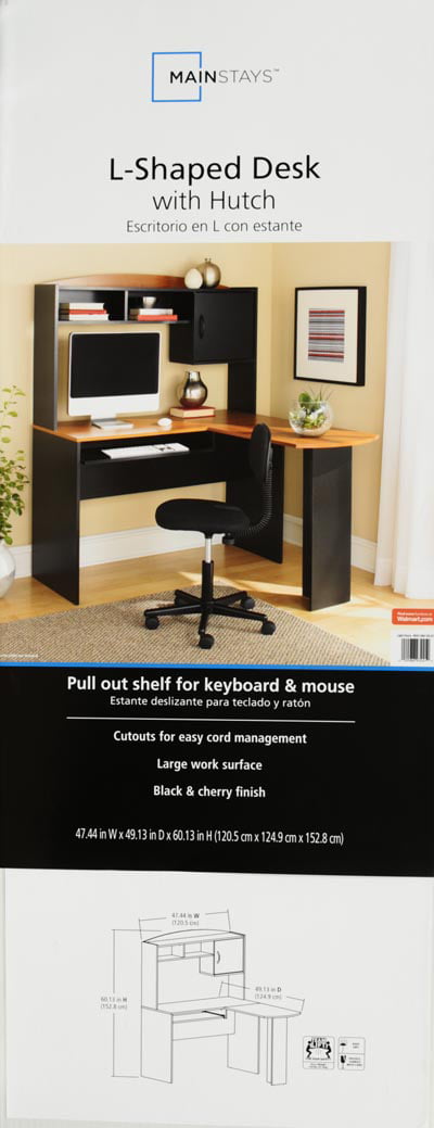 Mainstays L Shaped Desk With Hutch And Keyboard Tray Walmart Com