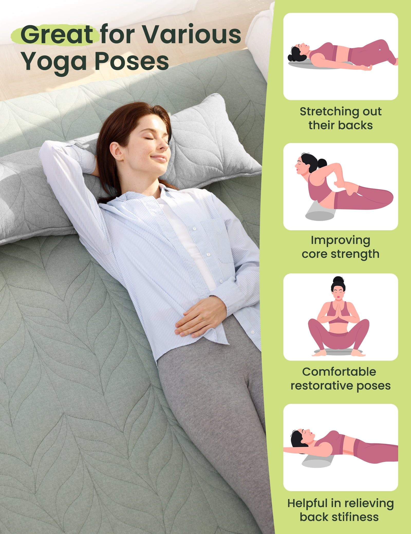 Zonli Short Body Pillow, Dual-Sided Plush & Velvet, Adjustable Loft, Side Sleeper, Gray