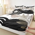 thumbnail image 4 of Castle Fairy Boho Tropical Leaf Bed Sheets 4pcs for Kids, Geometric Print King Sheets for Bedroom, Charcoal Beige, 4 of 6
