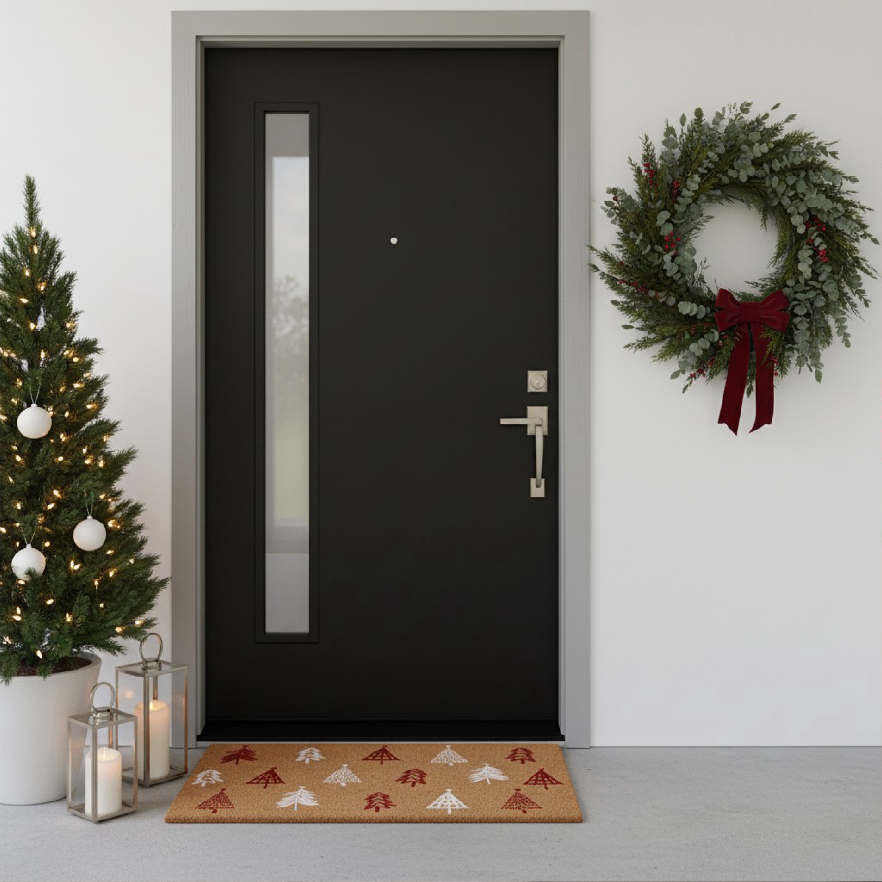 Red White Christmas Tree Farm Doormat 17" x 29"