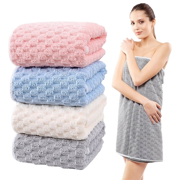 4 Pack Bath Towel Set, 28 x 55 inches Lightweight Microfiber Waffle Towels for Bathroom, Highly Absorbent and Quick-Drying Bath Sheets for Daily Use (4 Color)