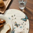 thumbnail image 3 of Teal Tulip Butterfly Round 15 Inch Placemats Set of 8, Turquoise Floral Farmhouse Beige HeatResistant Non Slip Place Mats for Dining Table, Wipeable Braided Kitchen Table Mats for Housewarming, 3 of 9