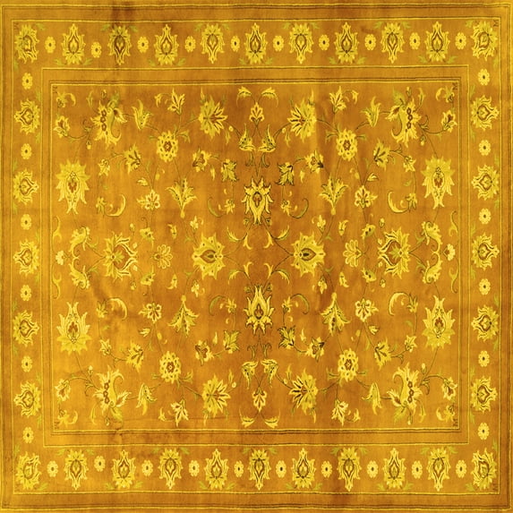 Ahgly Company Machine Washable Indoor Square Persian Yellow Traditional Area Rugs, 5' Square