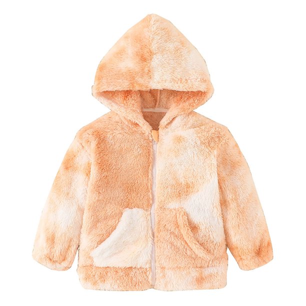 Gibobby Chamarra de forro polar para niños y niñasChaqueta con capucha de forro polar para niños y niñas pequeñas, abrigo con cremallera, prendas de vest(Naranja, 6-7 Años)
