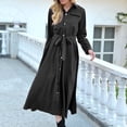 thumbnail image 2 of safuny Midi Dress with Pocket for Women Solid Color Long Sleeve Lapel Neck Dress Button Elegant Leisure Retro Holiday Beach Trendy Clothing Summer Black, 2 of 7