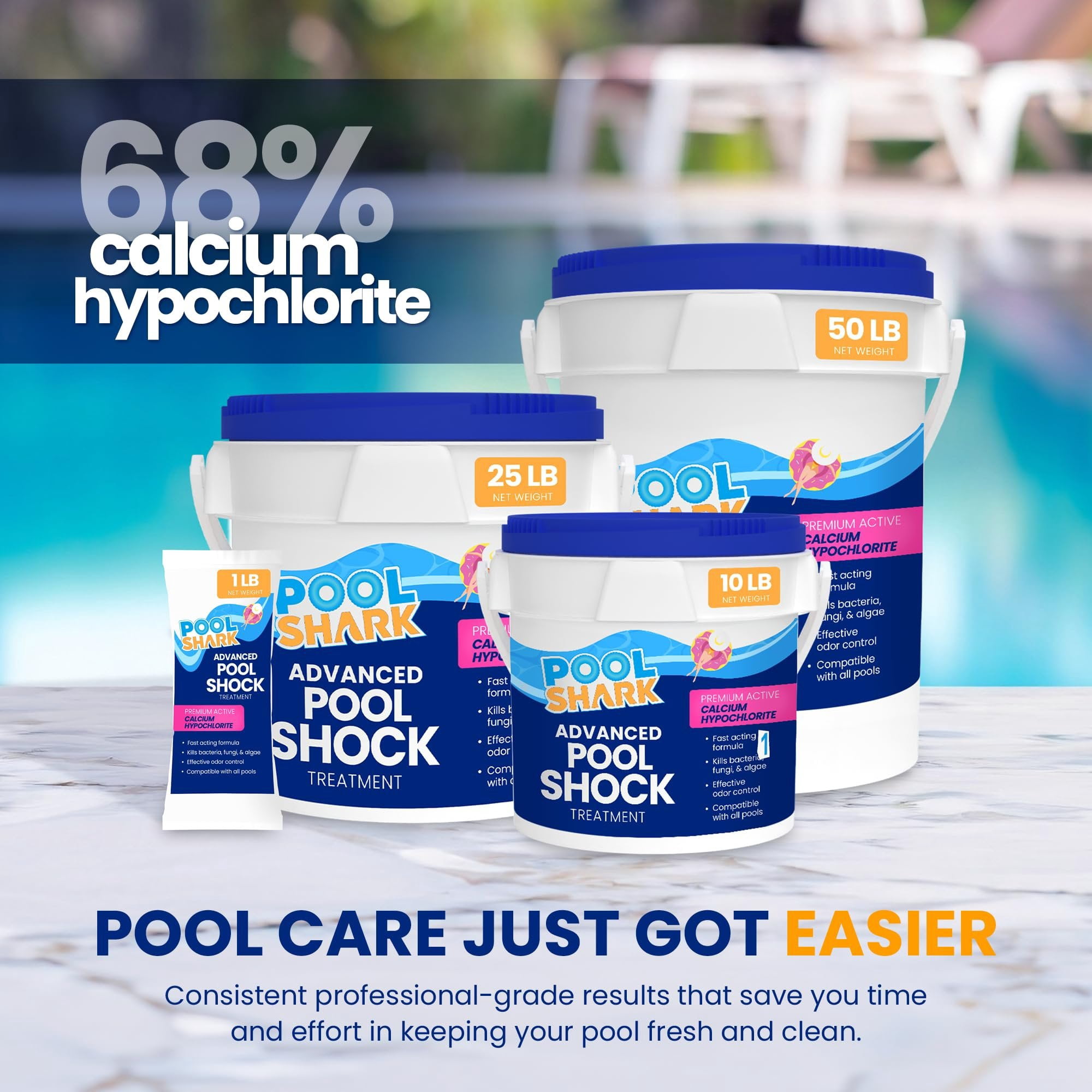 68% Calcium Hypochlorite Pool Shock for Swimming Pools - Chlorine Granules Swimming Pool Shock 25 lbs Bucket - Pool Chlorine for Inground and Above Ground Pool Treatment, Saltwater 25lbs