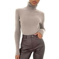 thumbnail image 2 of YOTMKGDO Long Sleeve Funnel Neck Undershirts for Women: Soft Lightweight Turtleneck Sweater – Warm Knitted Pullover Perfect for Curvy Fits and Casual Wear in Khaki, 2 of 7