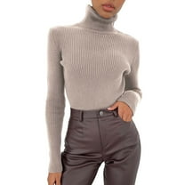 YOTMKGDO Long Sleeve Funnel Neck Undershirts for Women: Soft Lightweight Turtleneck Sweater – Warm Knitted Pullover Perfect for Curvy Fits and Casual Wear in Khaki
