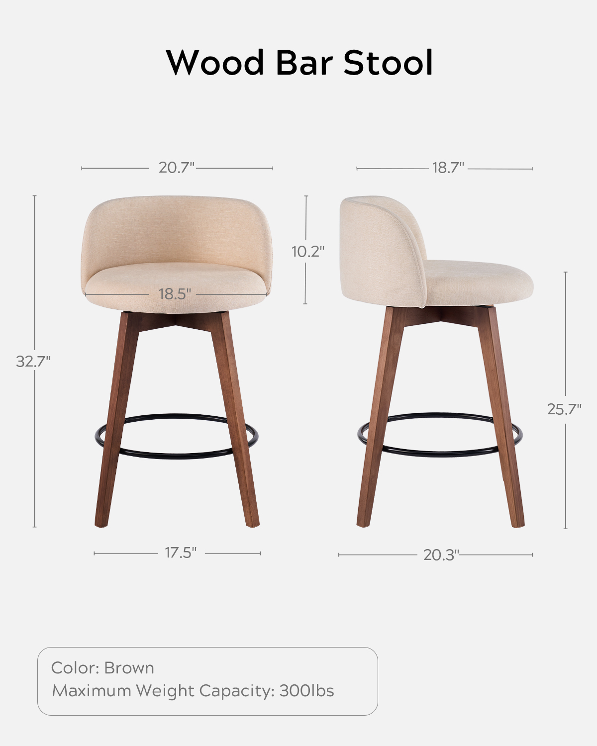 EYYTHUNG 26" Counter Height Bar Stools Set of 4 Mid Century Modern Farmhouse Swivel Barstools Chenille Fabric Upholstered, Brown/Beige