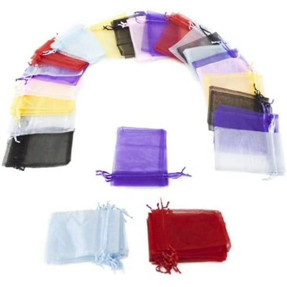 Brybelly 50 Pack of 4 x 6" Mixed Colors Drawstring Organza Storage Bags - Party Favor Pouch for Weddings, Showers, Birthdays & Holidays, for Gifts, Candy, Collectibles, & Jewelry