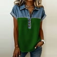 thumbnail image 2 of Sentmoon Ensemble Deux Pièces Haut en Denim pour Femmes Hauts Basiques Manches Courtes Col à Revers Patchwork Coupe Régulière avec Imprimé Hauts Extensibles d'Entraînement pour Femmes Doux et Confortable 3TG-5TG, 2 of 6