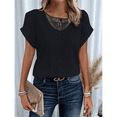 thumbnail image 4 of Suéter de Verano para Mujer, Cuello Redondo, Informal, Tejido A Crochet, Camiseta de Corta con Encaje y Costuras Huecas. Negro XL, 4 of 5