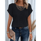thumbnail image 4 of Suéter de Verano para Mujer, Cuello Redondo, Informal, Tejido A Crochet, Camiseta de Corta con Encaje y Costuras Huecas. Negro XL, 4 of 5