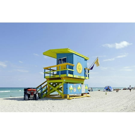 Beach Lifeguard Tower '74 St', Atlantic Ocean, Miami South Beach, Florida, Usa Print Wall Art By Axel
