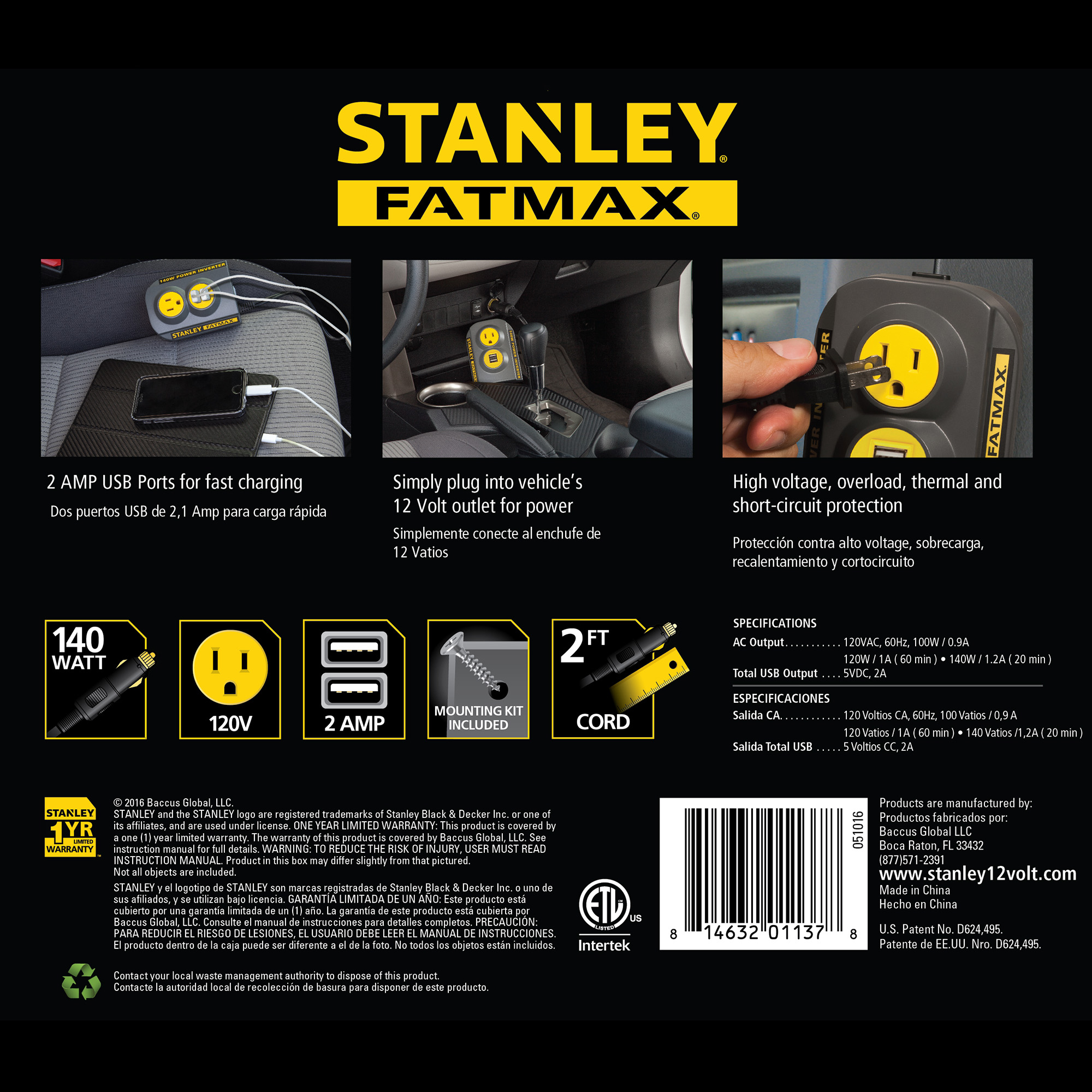 Stanley PCI140 140 Watt  Inverter with USB - image 3 of 10