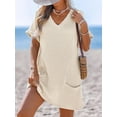 thumbnail image 3 of Swimsuit Coverup for Women Waffle Knit V Neck Short Sleeve Beach Coverup Dress with Pockets, 3 of 6