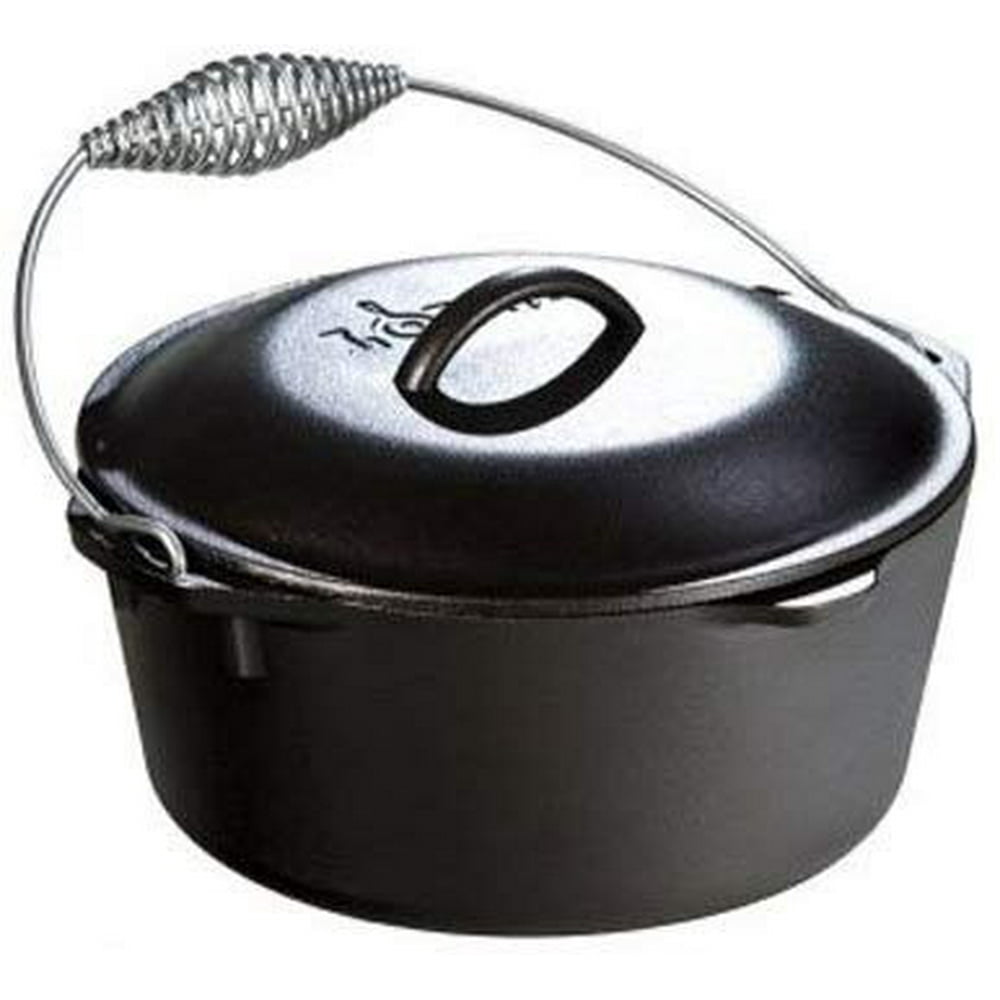 Lodge 5 Quart Cast Iron Dutch Oven. Pre Seasoned Cast Iron Pot and Lid with Wire Bail for Camp