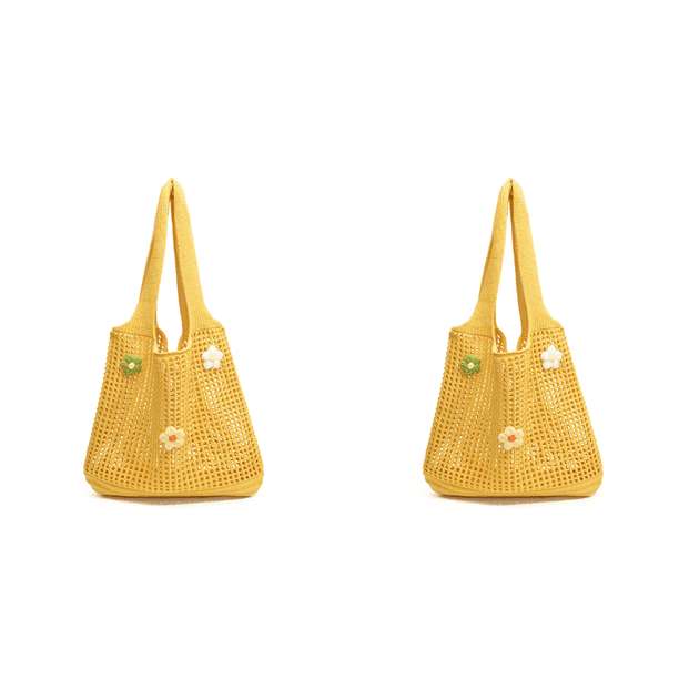 Bolso Mano Tejido para Mujer Hombro Con Flores A La Playa Verano () Amarillo