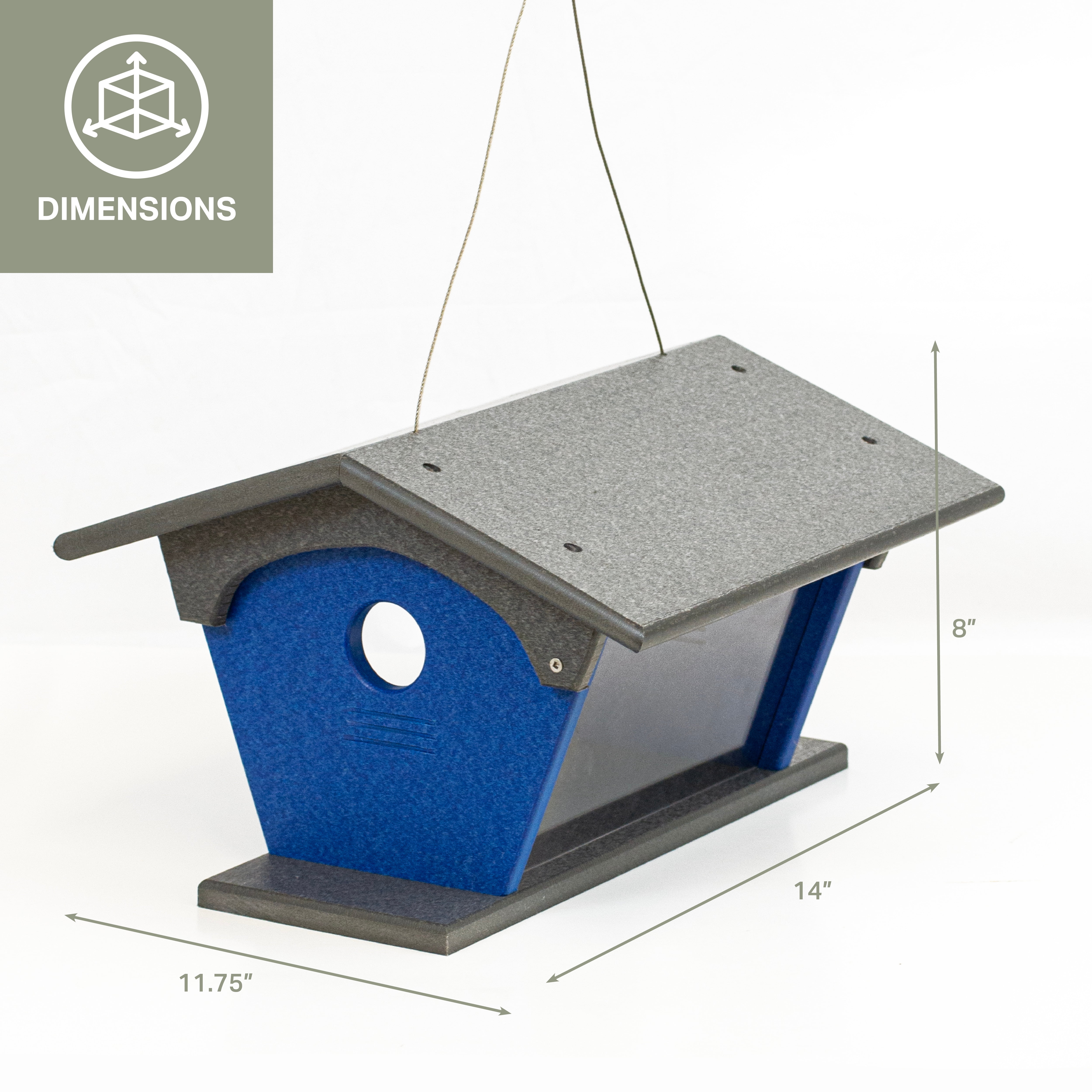 Outdoor Leisure Products Model GM4GBL Blue Bird Feeder Made of High Density Poly Resin in Gray and Blue