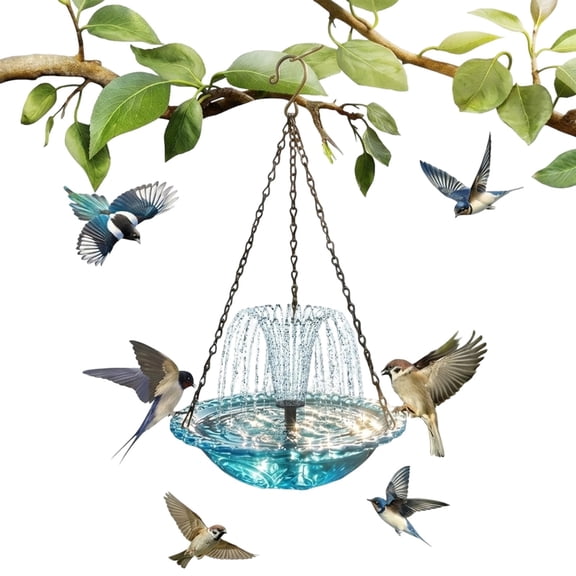 Hanging Bird Bath with Solar Fountain Garden Hanging Hummingbird Bath Bowl Bird Shower for Outdoor Gardens Backyard Patio Lawn Decorative Gifts