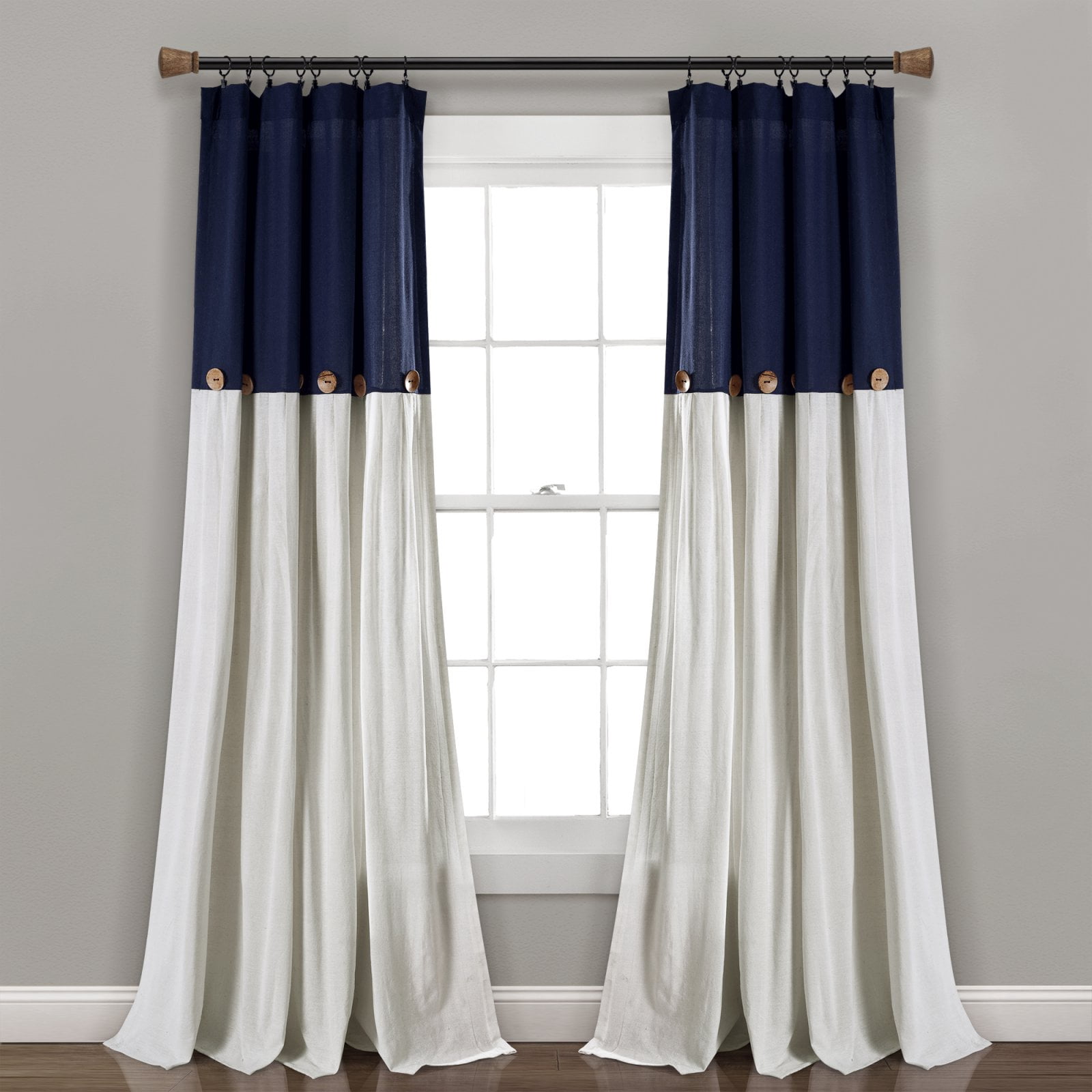Linen Button Window Curtain Panel Single Off White 40X108