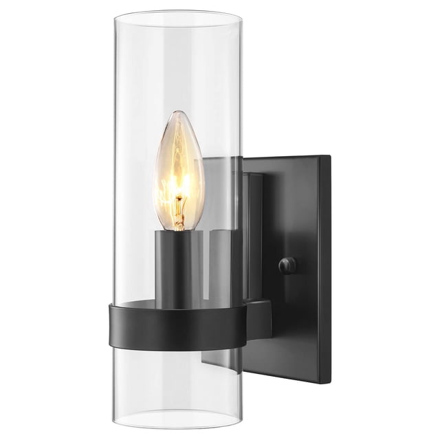 EE Eleven Master Contemporary Sconce Black Metal Glass 1-Light E12 Hardwire Indoor