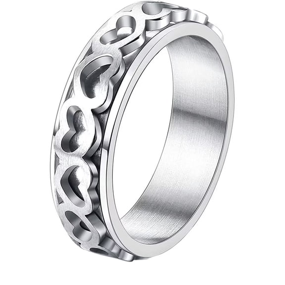 HIJONES Women's Stainless Steel Light Luxury Hollow Rotatable Ring Anxiety Relieves Strees Ring 6MM Heart B Size 7
