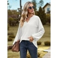 thumbnail image 4 of Womens Long Sleeve T-Shirts Deep V Neck Blouse Dressy Casual 2025 Fashion Loose Soft Fall Winter Clothes White L, 4 of 8