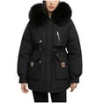 thumbnail image 2 of Homenesgenics Winter Jackets Plus Size ! Women's Long-sleeved Women's Clothing Plus Velvet and Thickened Parka Women's Zipper Coat Hooded Puffer Black XL, 2 of 6