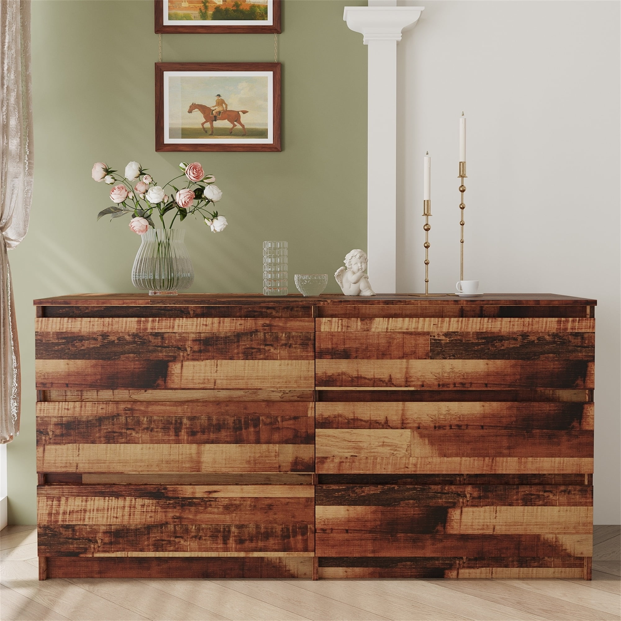 Spaco Dresser for Bedroom 6 Drawers Dresser Chest of Drawer Bedroom Furniture, Walnut Dresser Spaco Dresser for Bedroom 6 Drawers Dresser Chest of Drawer Bedroom Furniture, Walnut Dresser