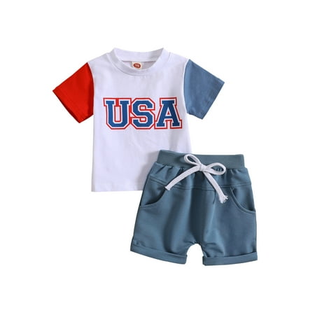 

Bagilaanoe Baby Boy 4th of July Outfits 0-3T Infant Independence Day Clothes 2PCS Toddler Summer Short Sleeve USA Letter Print T-Shirts Tops Shorts Set
