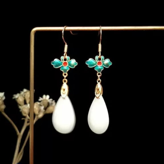 K-KED Jade Water Drop Earrings Women Delicate Jewelry Green Luxury 925 Silver Energy Natural-White