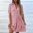 thumbnail image 4 of Atogsazn Womens Summer Striped Mini Dress Casual V Neck Button Short Sleeve Flowy Dresses A-Line Sundress Red M Fashion, 4 of 7