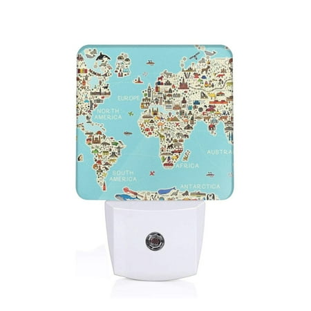 

Sigee World Travel Line Icons Map for Night Lights Plug into Wall Dusk to Dawn Sensor Warm White Led Night Light 0.5W for Kid Hallway