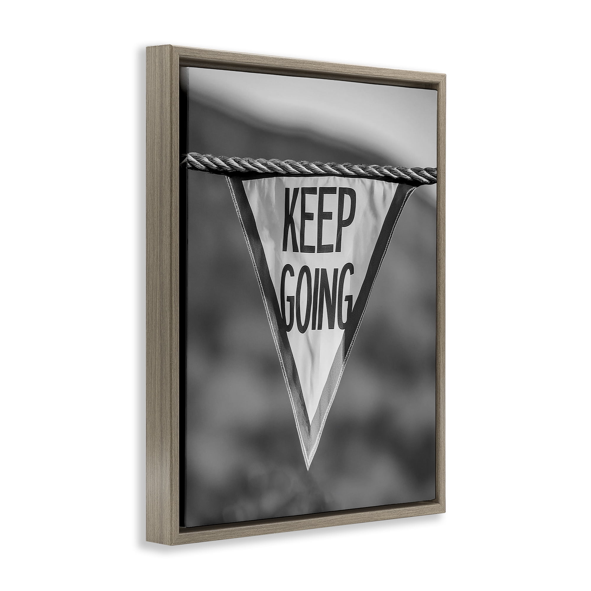 Stupell Industries Keep Going Pennant Text & Numbers Photography Brown Floater Framed Canvas Art Print Wall Art, 25 x 31