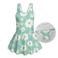 thumbnail image 6 of COEQINE Girls One Piece Swimsuit with Skirt Sleeveless Cute Skirted Bathing Suit Hawaiian Swimwear for Kids 3-4 Years, Summer Swim Dress for Water Play, Daisy Floral Green, 6 of 8