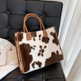 thumbnail image 3 of fankhu Women Large Soft Autumn Tote Purse PU Cow Print Winter Plush Handbag (Cow Brown), 3 of 9