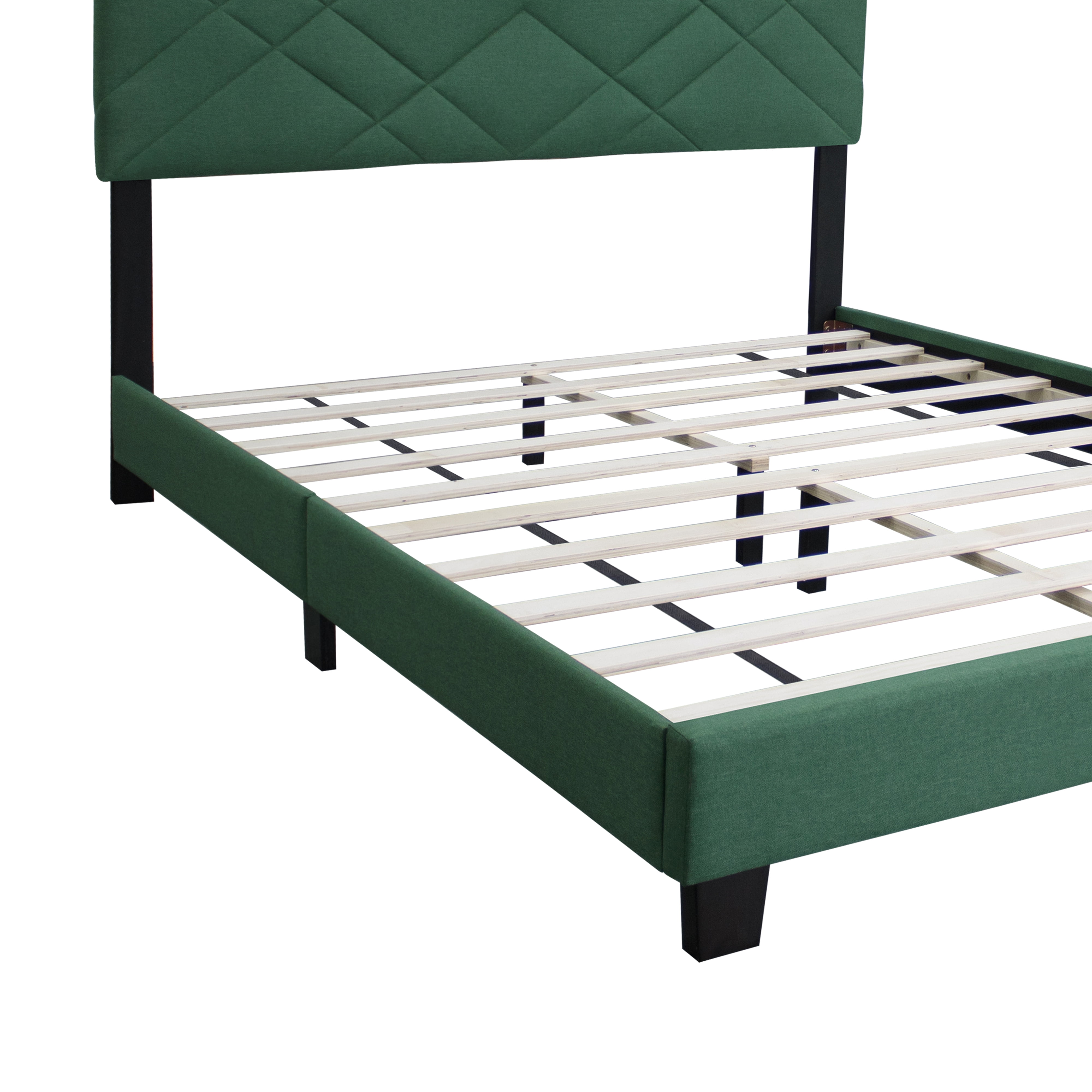 Euroco Upholstered Queen Size Platform Bed, Adjustable Headboard, Green